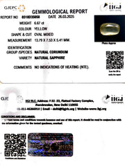 6.67/CT Natural Yellow Sapphire With Govt Lab Certificate